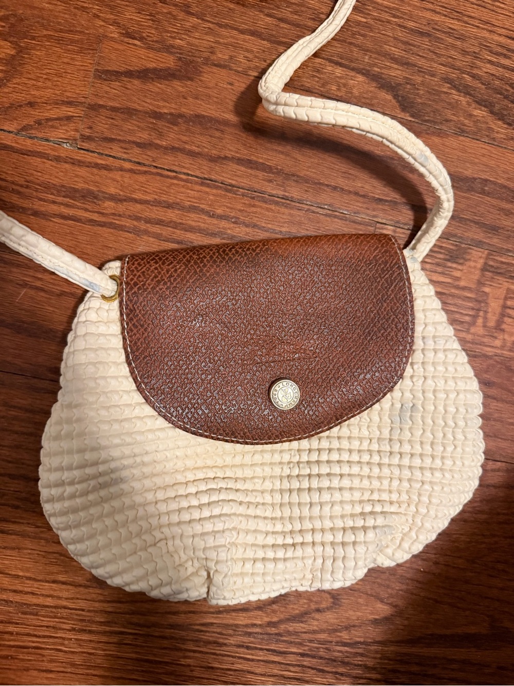 Longchamp Cream Crossbody Bag with Brown Flap